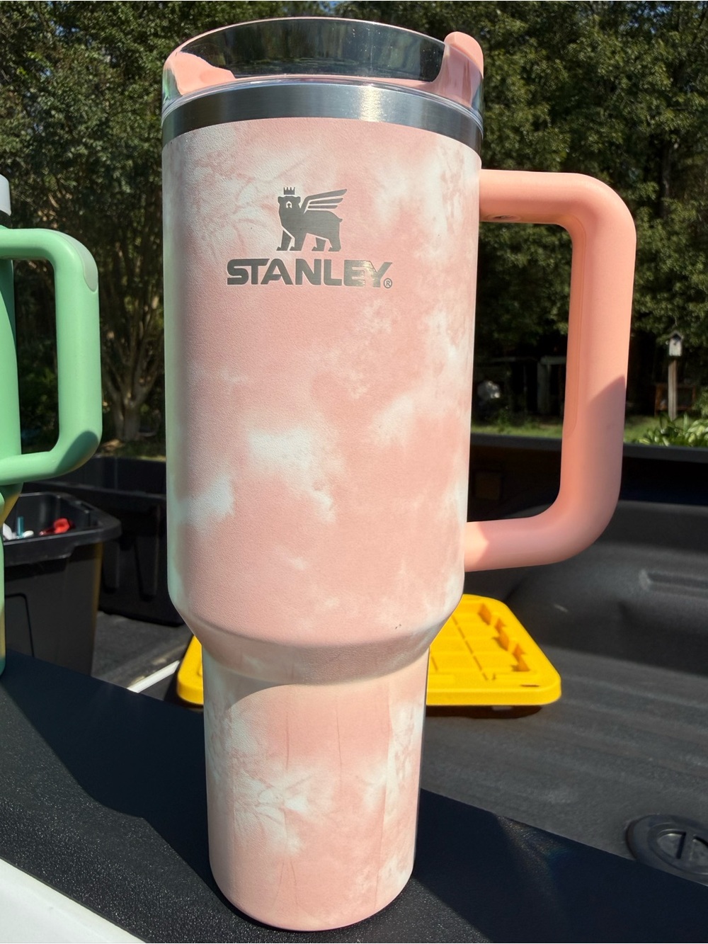 Stanley Pink Marble Travel Mug with Handle and Lid